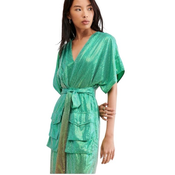 Anthropologie Bhanuni by Jyoti Green Ombre Sequin Midi Dress - Picture 1 of 6